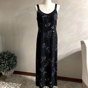 NWT VINTAGE HAROLD’S 100% SILK black sparing floral tank long dress size 10